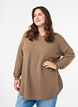 L&aring;ng stickad blus med kulknappar, Brun, Model image number 0