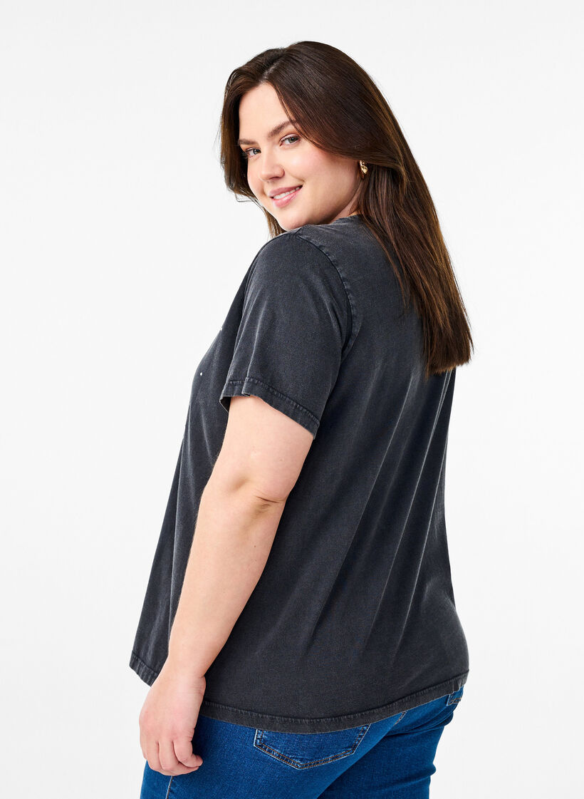 T-shirt i ekologisk bomull med coolt tryck, Grå, Model image number 2