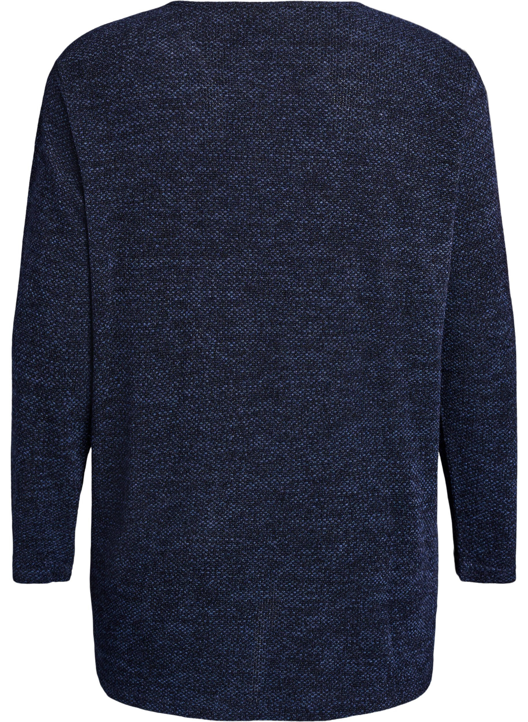 ZizziL&aring;ng&auml;rmad blus med textur, Bl&aring;, Packshot image number 1