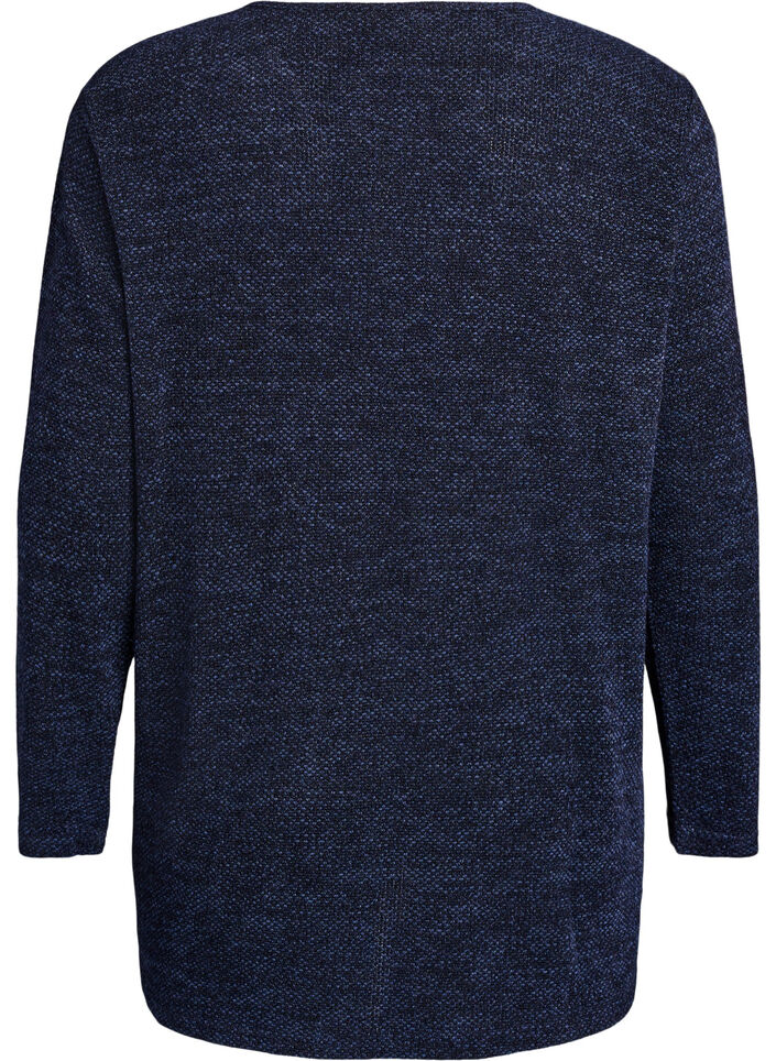 L&aring;ng&auml;rmad blus med textur, Bl&aring;, Packshot image number 1
