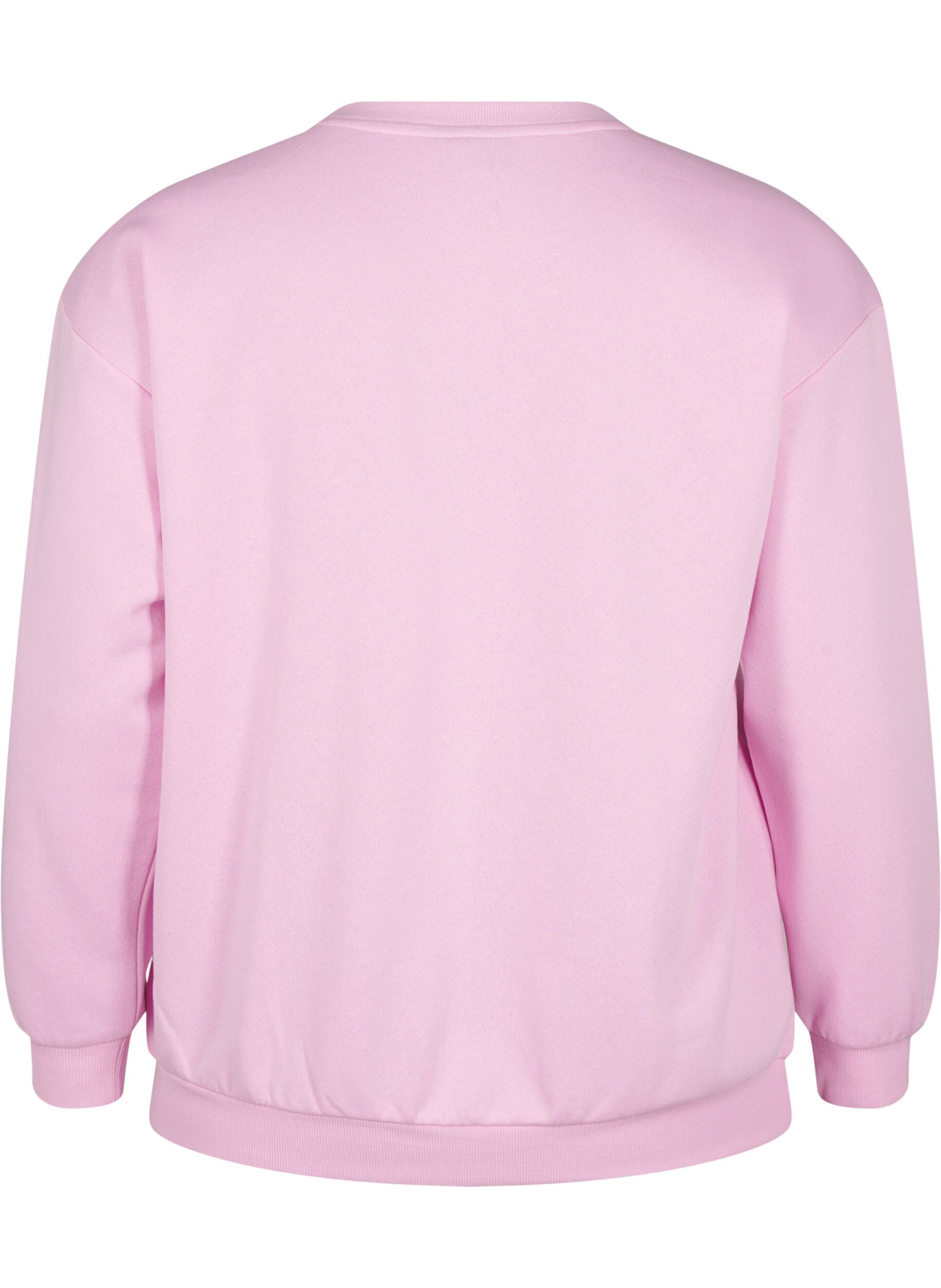 Zizzi Sweatshirt med frott&eacute;text, Rosa, Packshot image number 1