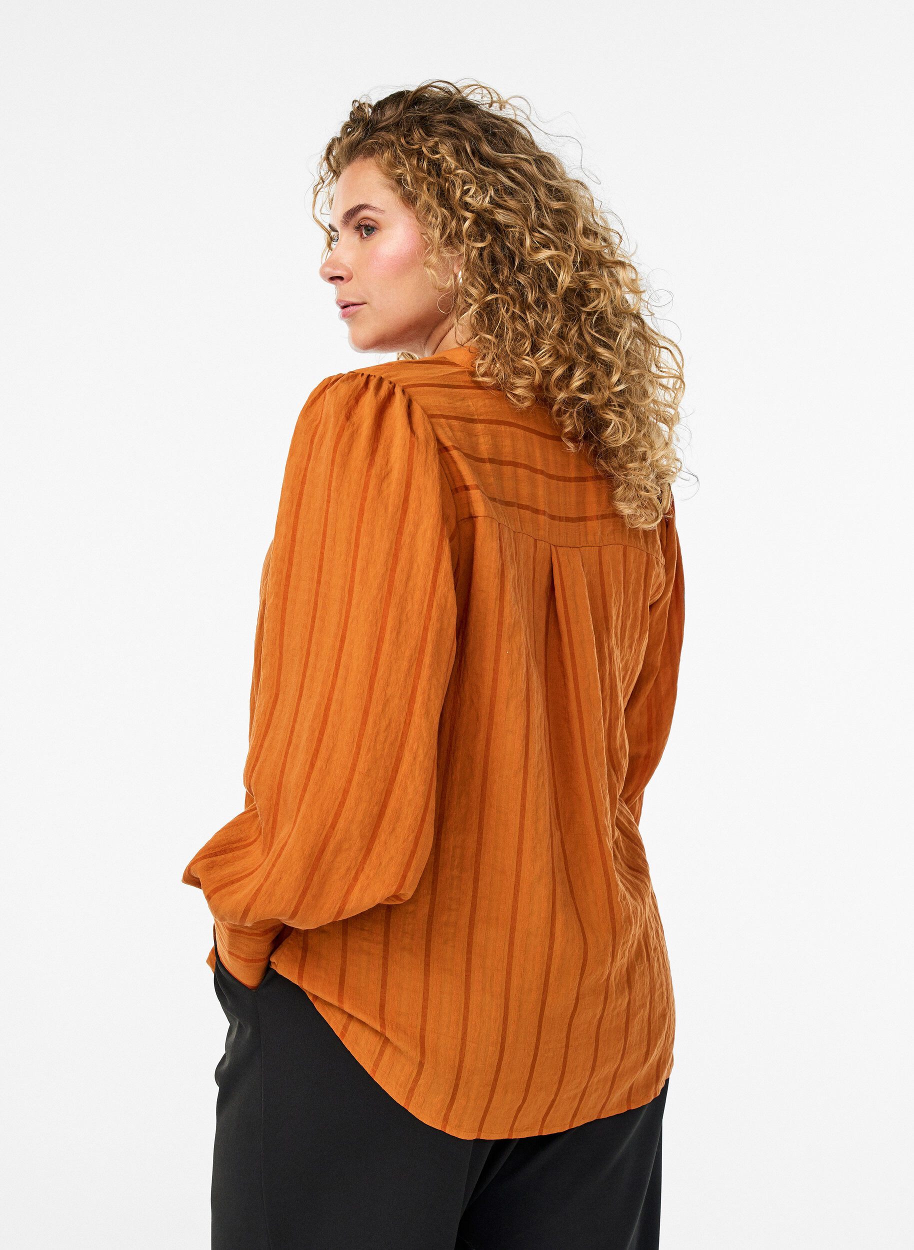 Zizzi Blus med vertikala r&auml;nder, Orange, Model image number 2