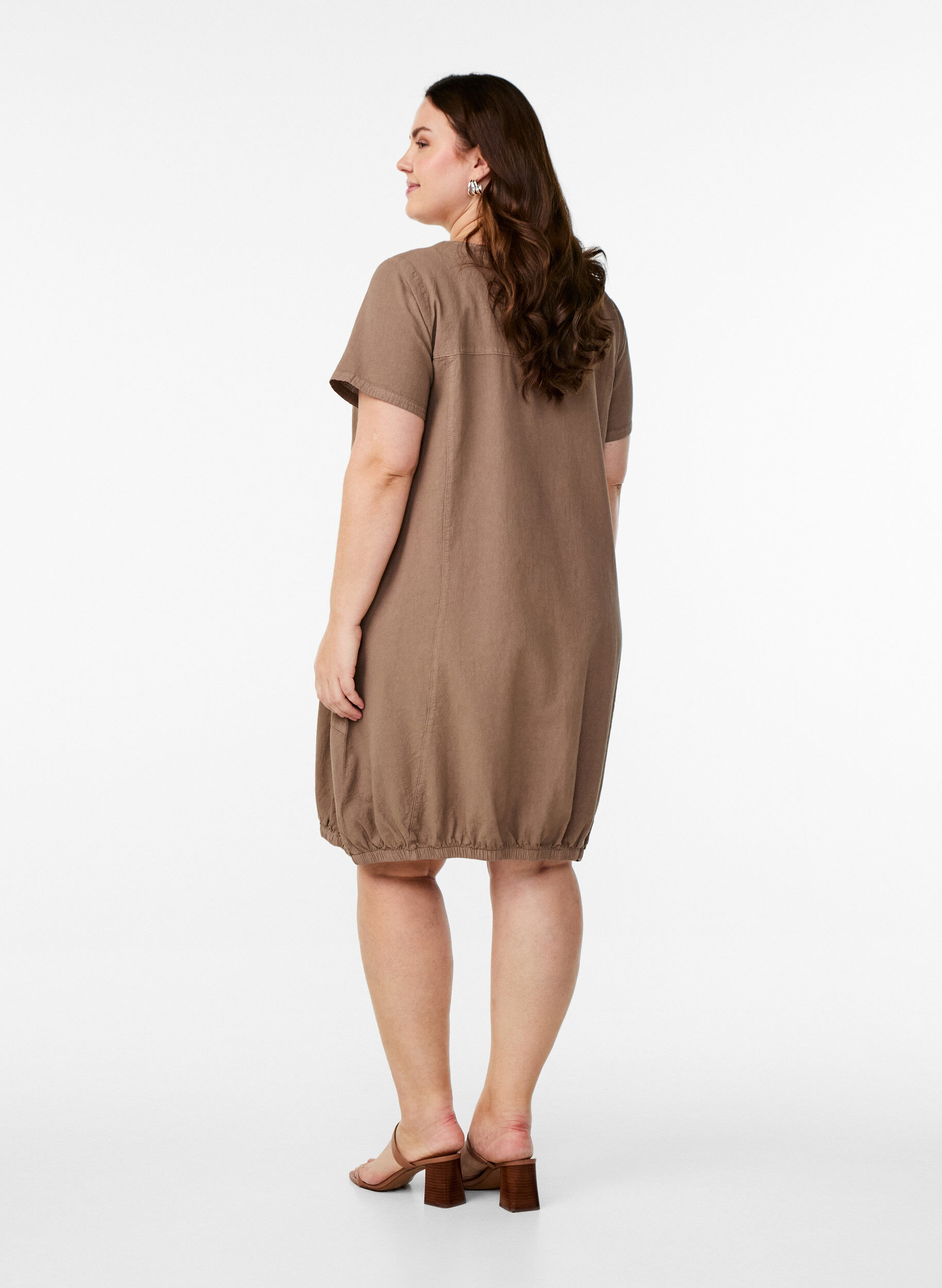 ZizziKort&auml;rmad kl&auml;nning i bomull, Brun, Model image number 2