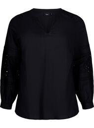 Långärmad blus med dekorativa detaljer, Black