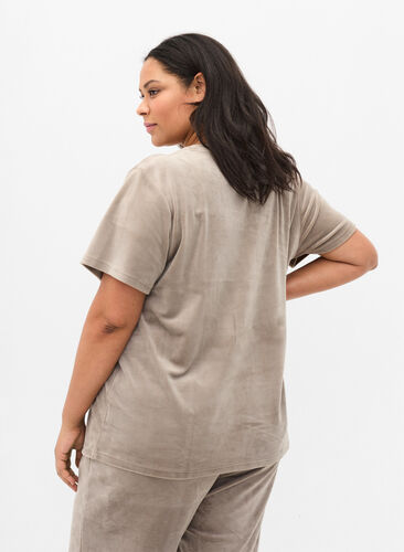 Kortärmad velour t-shirt, Taupe Gray, Model image number 1