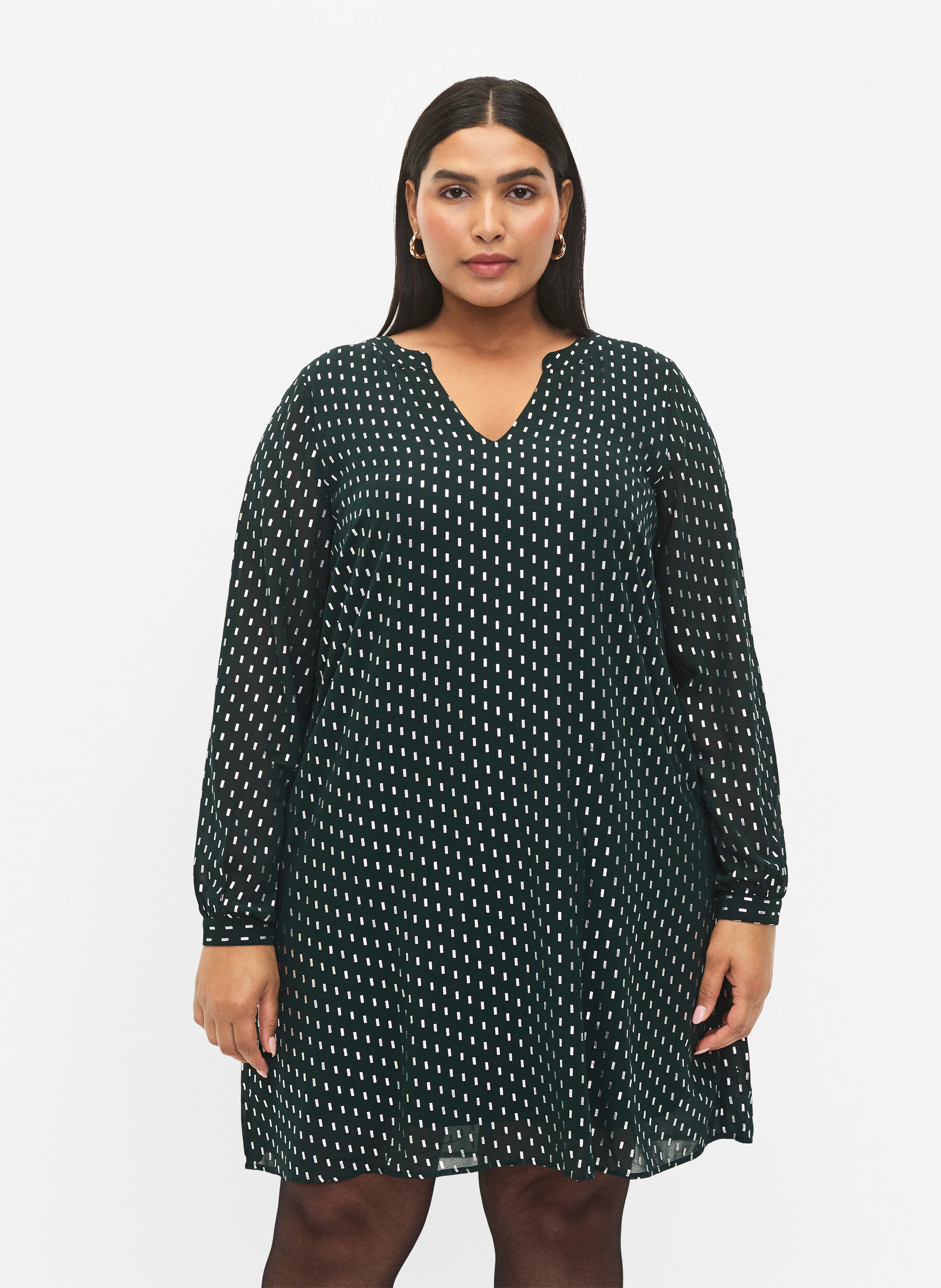 Zizzi L&aring;ng&auml;rmad kl&auml;nning med folietryck, Scarab w. Silver, Model image number 0