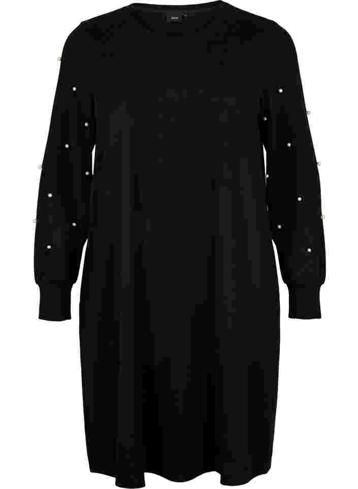 Långärmad klänning med pärldetaljer, Black