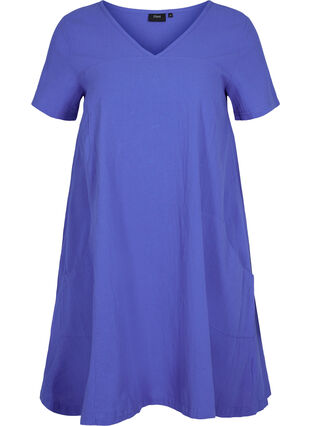 Kortärmad klänning i bomull, Dazzling Blue, Packshot image number 0
