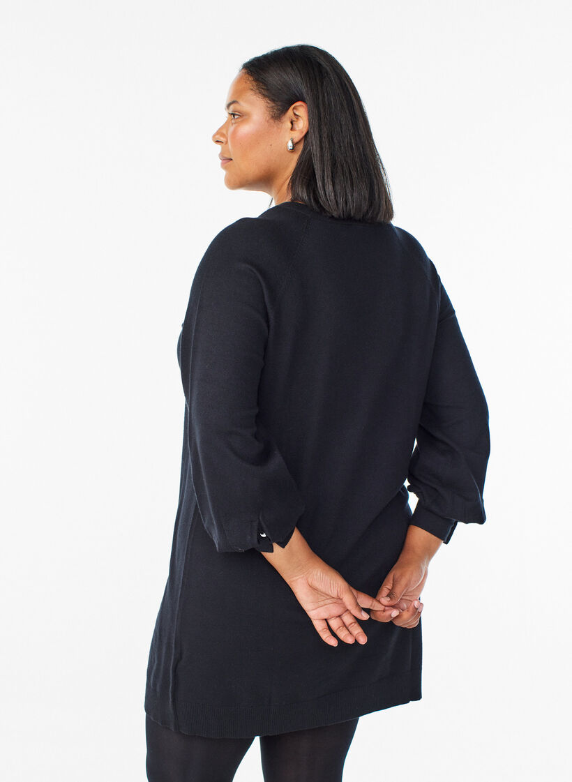 Kort stickad klänning med raglanärmar, Svart, Model image number 2