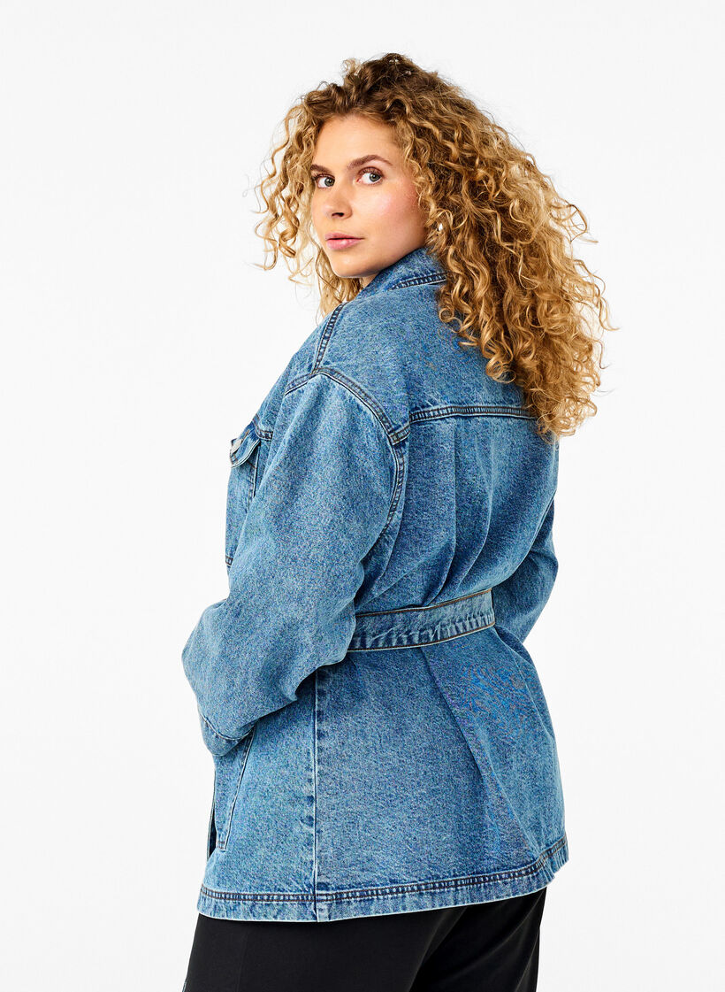 Jeansjacka med knytskärp, Blue Denim, Model image number 1