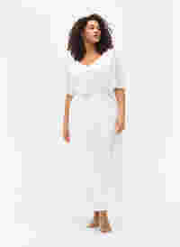 Maxiklänning med draperingar och korta ärmar, Bright White, Model