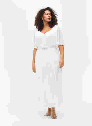 Maxiklänning med draperingar och korta ärmar, Bright White, Model image number 0