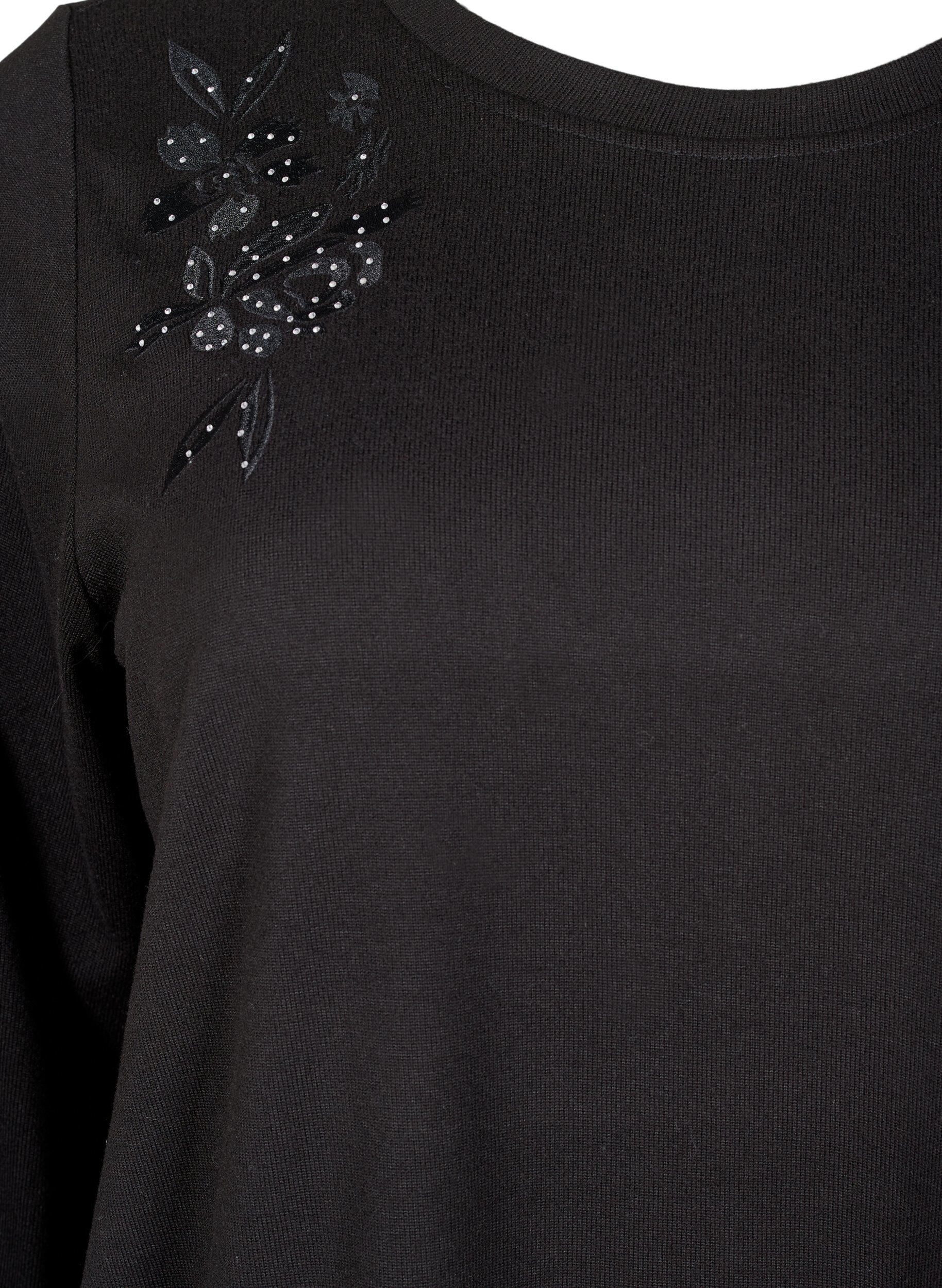 Zizzi Blus med broderi och strass, Black, Packshot image number 2