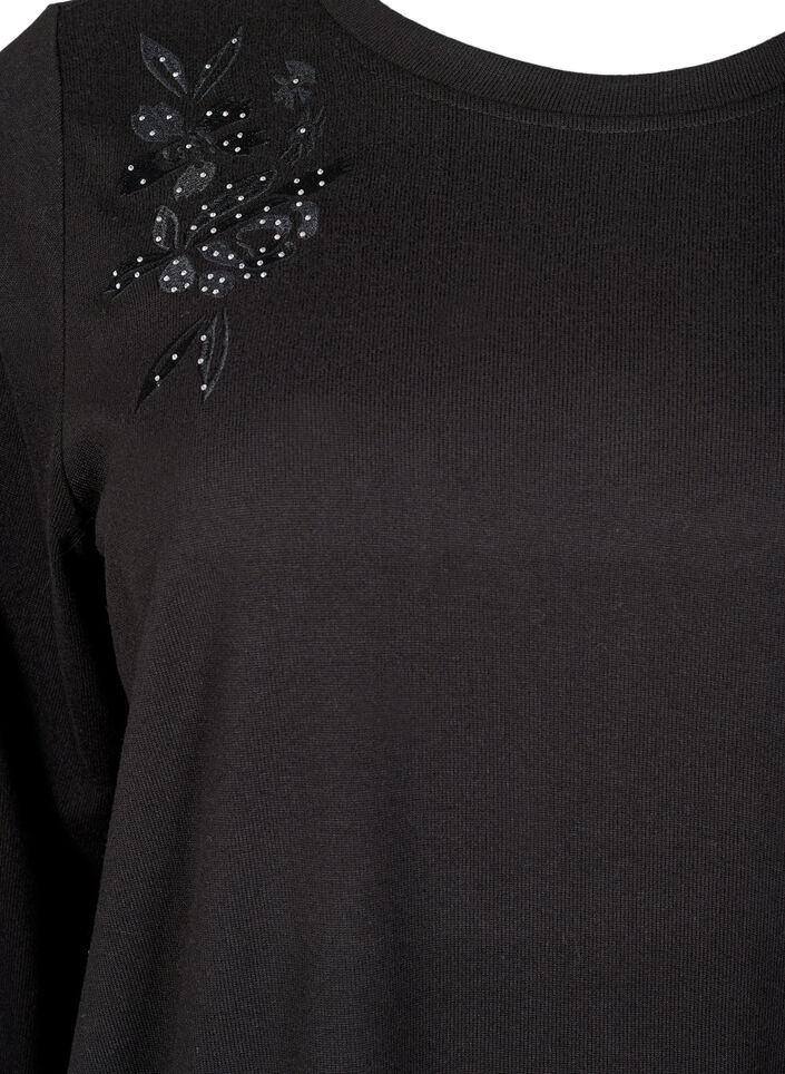 Blus med broderi och strass, Black, Packshot image number 2
