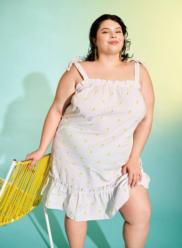 Strandklänning i bomull med knytband, Lemon Print, Image image number 0