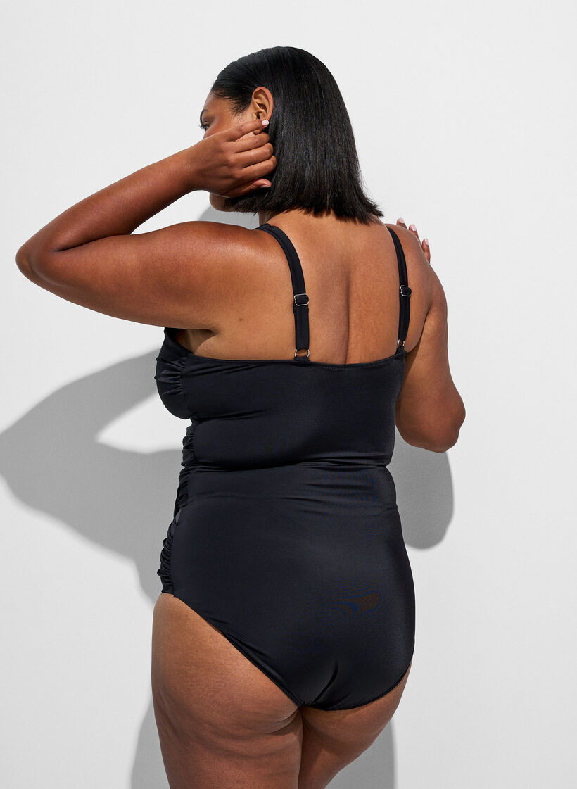 Baddr&auml;kt med draperad korsdetalj, Svart, Model