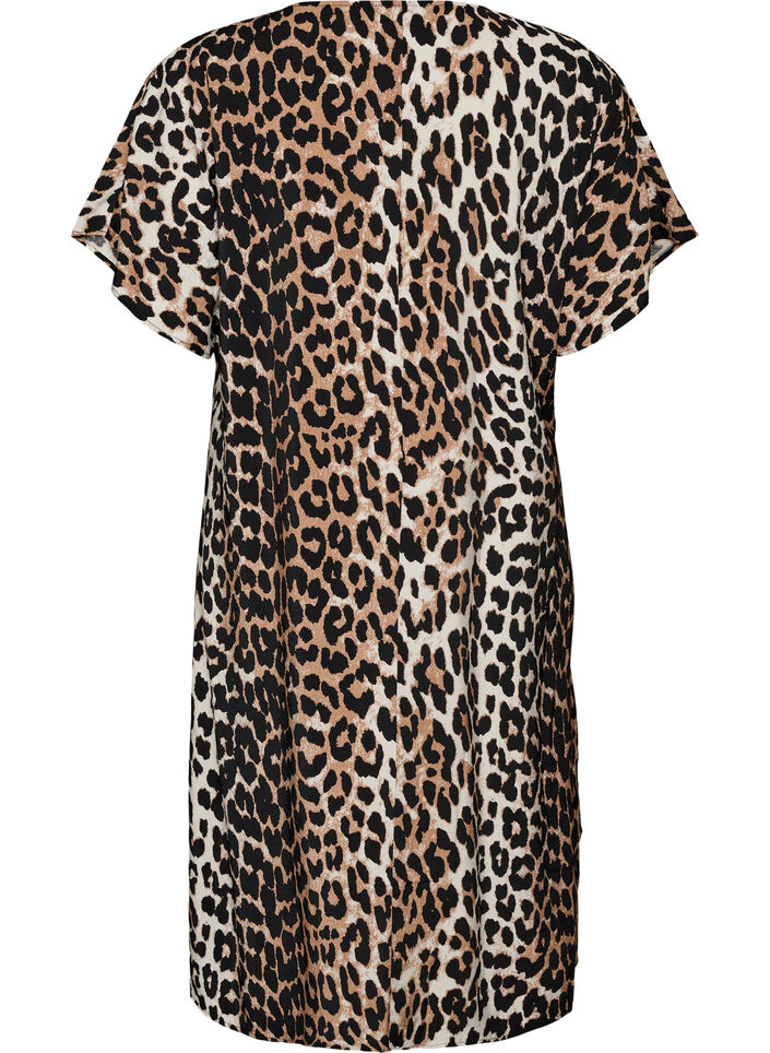 Kl&auml;nning med v-ringning i viskos, Brun, Packshot image number 1