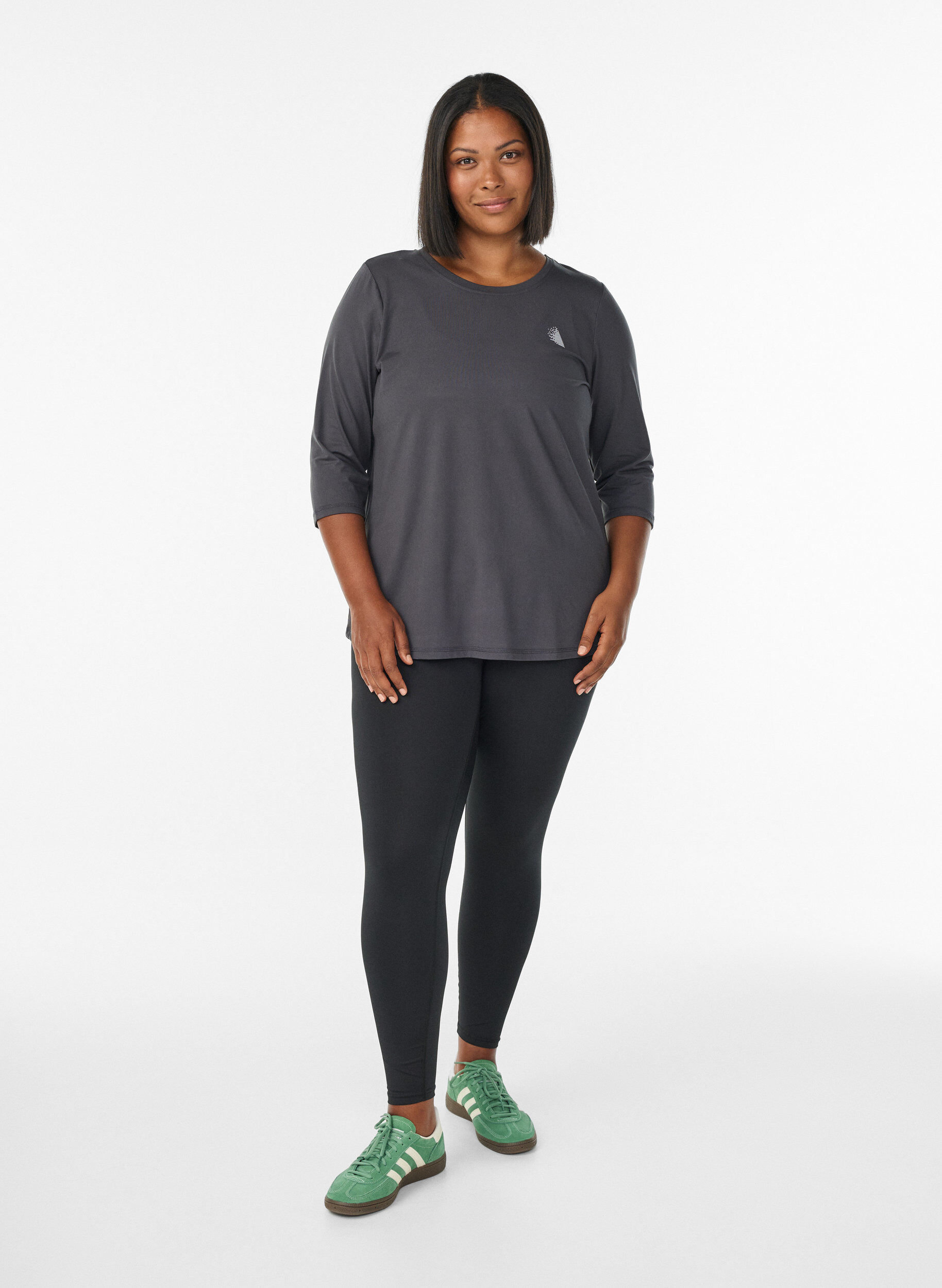 ZizziTr&auml;ningsblus med trekvarts&auml;rm, Gr&aring;, Model image number 1