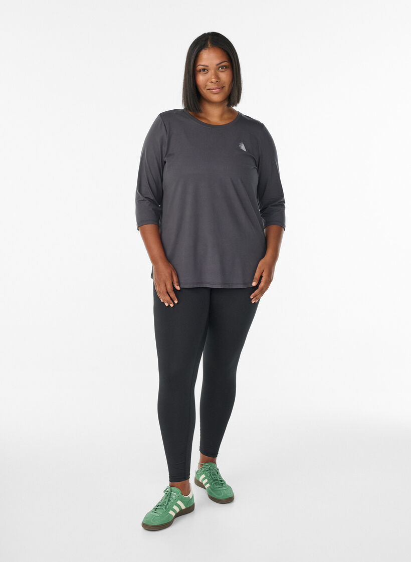 Tr&auml;ningsblus med trekvarts&auml;rm, Gr&aring;, Model image number 1