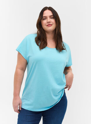 T-shirt i bomullsmix, Blue Topaz, Model image number 0