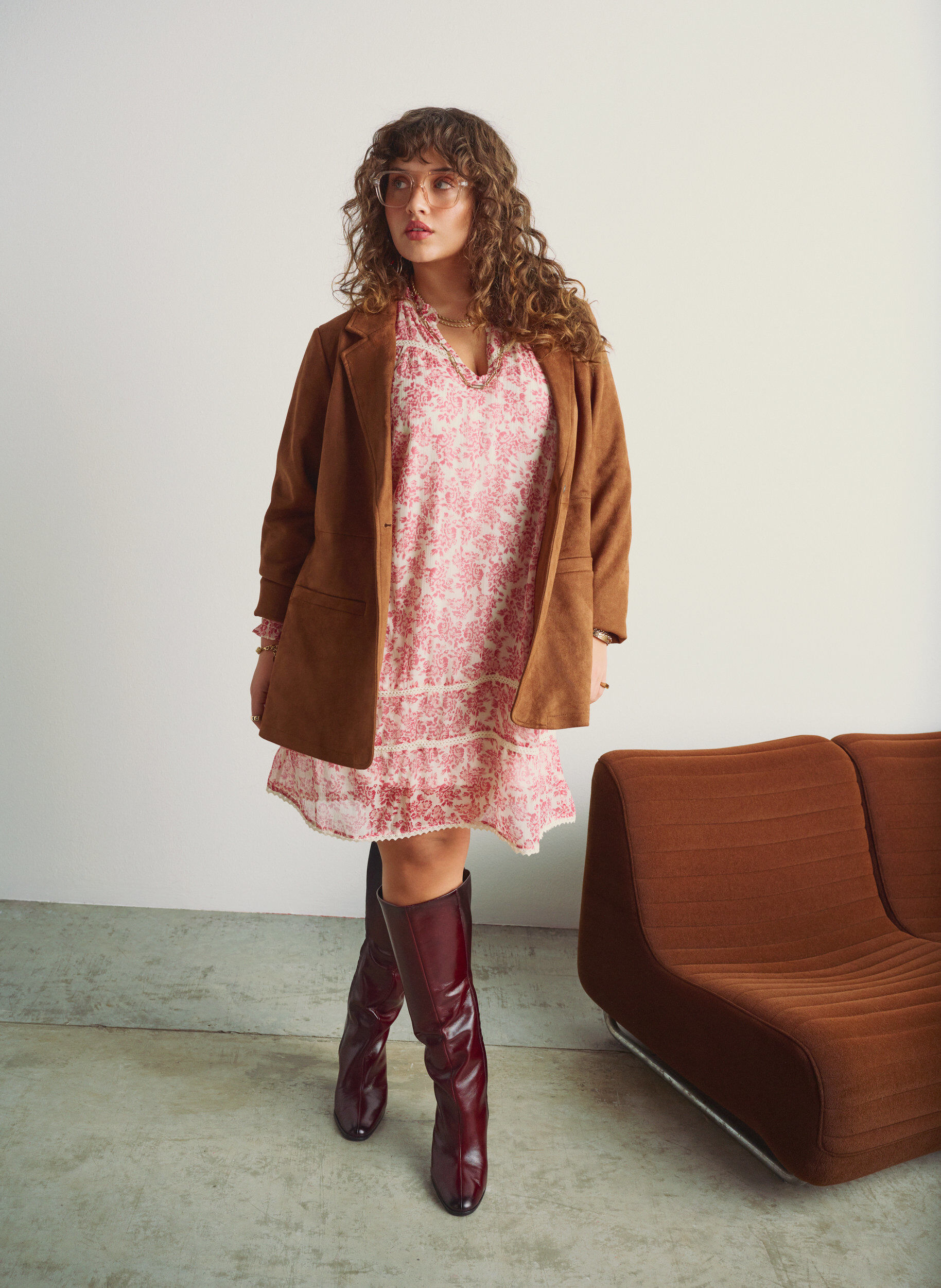 Zizzi Kort kl&auml;nning i chiffong med virkade detaljer, Rosa, Image image number 0