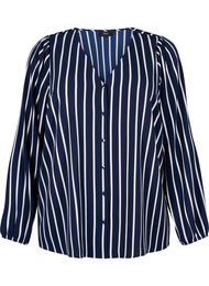 Skjortblus med V-ringning och tryck, Maritime Blue Stripe