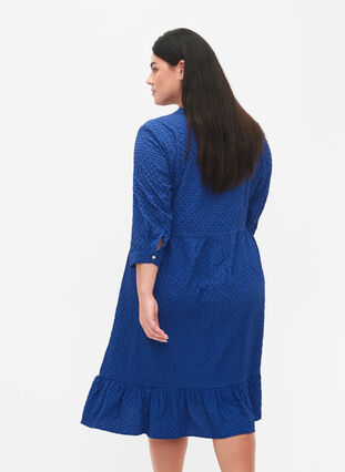 Enfärgad midiklänning med 3/4-ärmar, True blue, Model image number 1