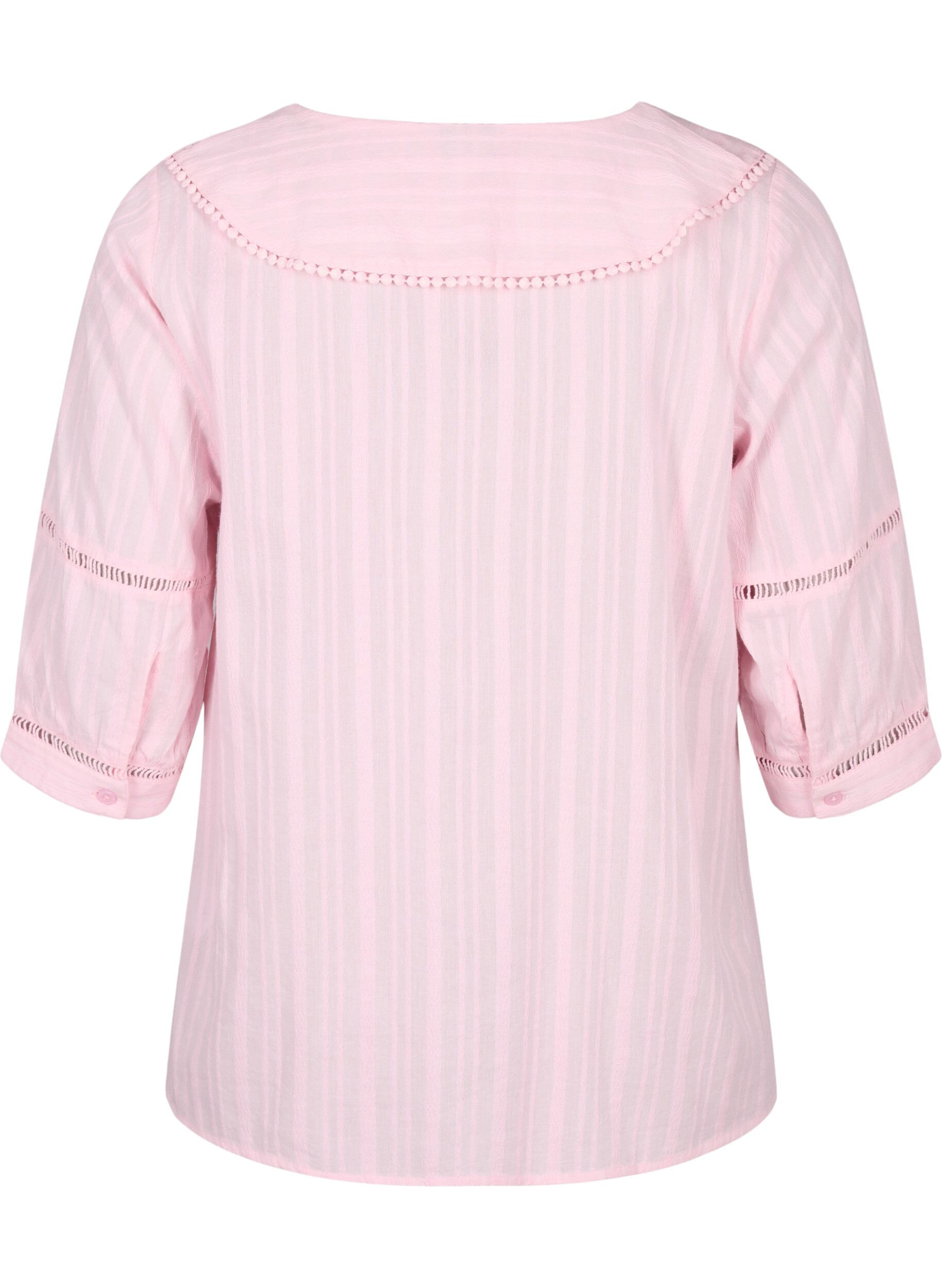 Zizzi Blus med 3/4 &auml;rmar och spets, Almond Blossom, Packshot image number 1