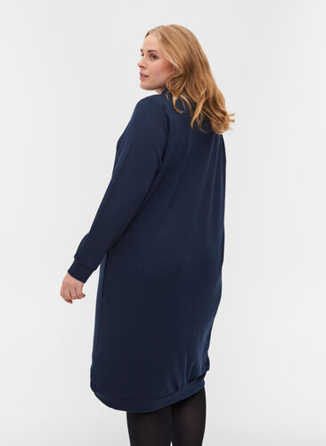 Enfärgad klänning i sweatshirtmaterial, Navy Blazer, Model image number 1