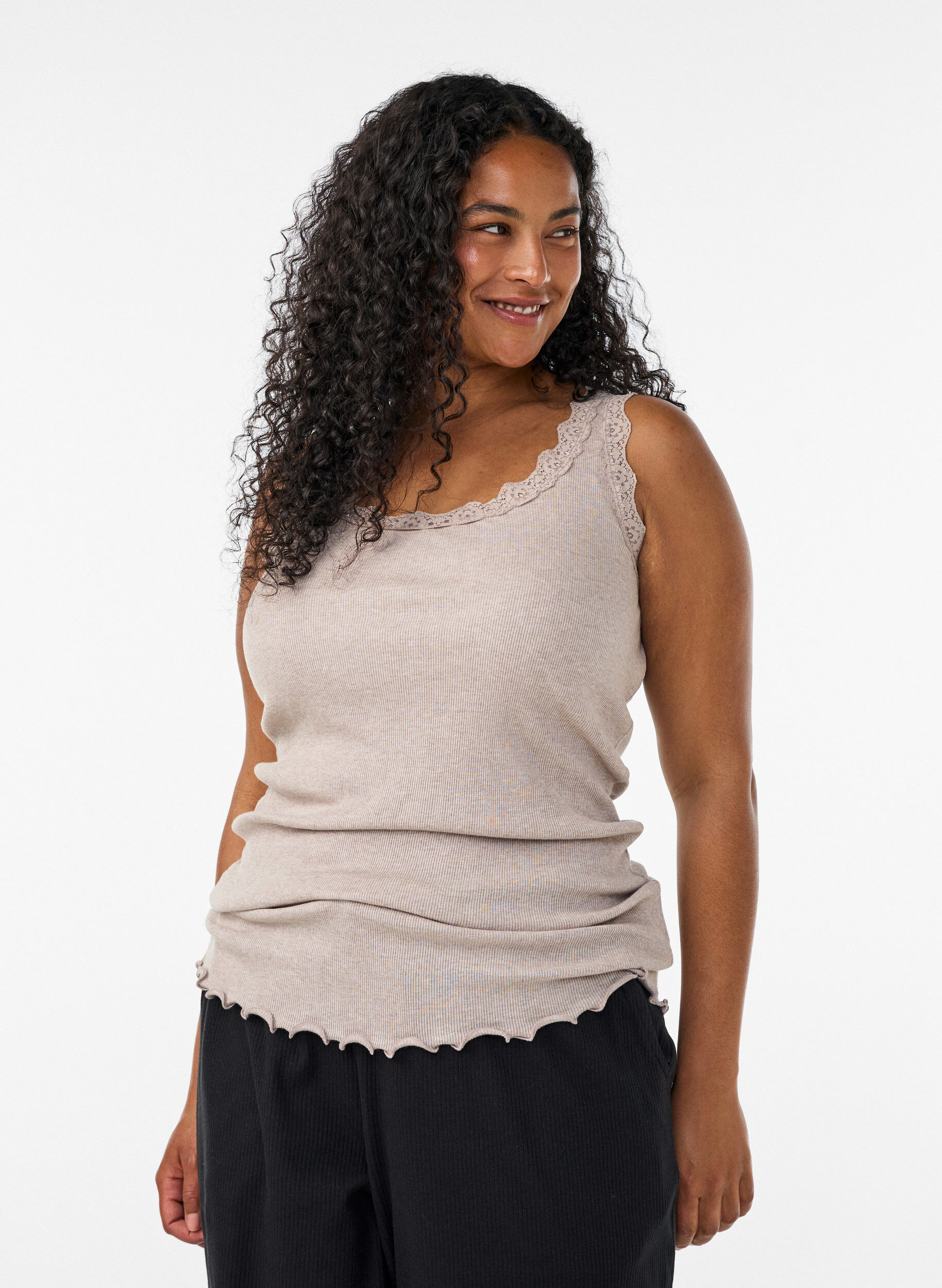 ZizziRibbad topp med spetskant, Beige, Model image number 0