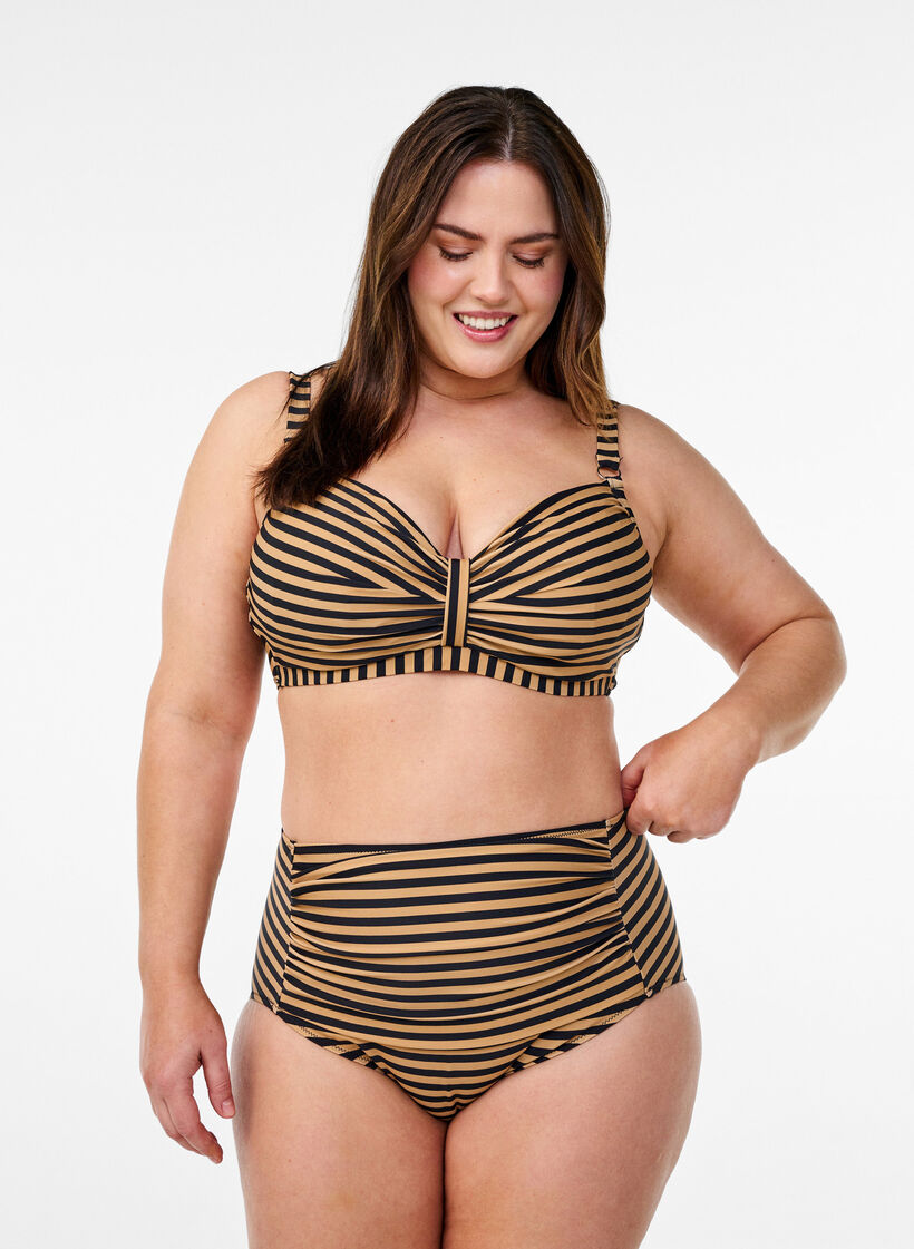 Bikinitopp med bygel och m&ouml;nster, Brun, Model image number 1