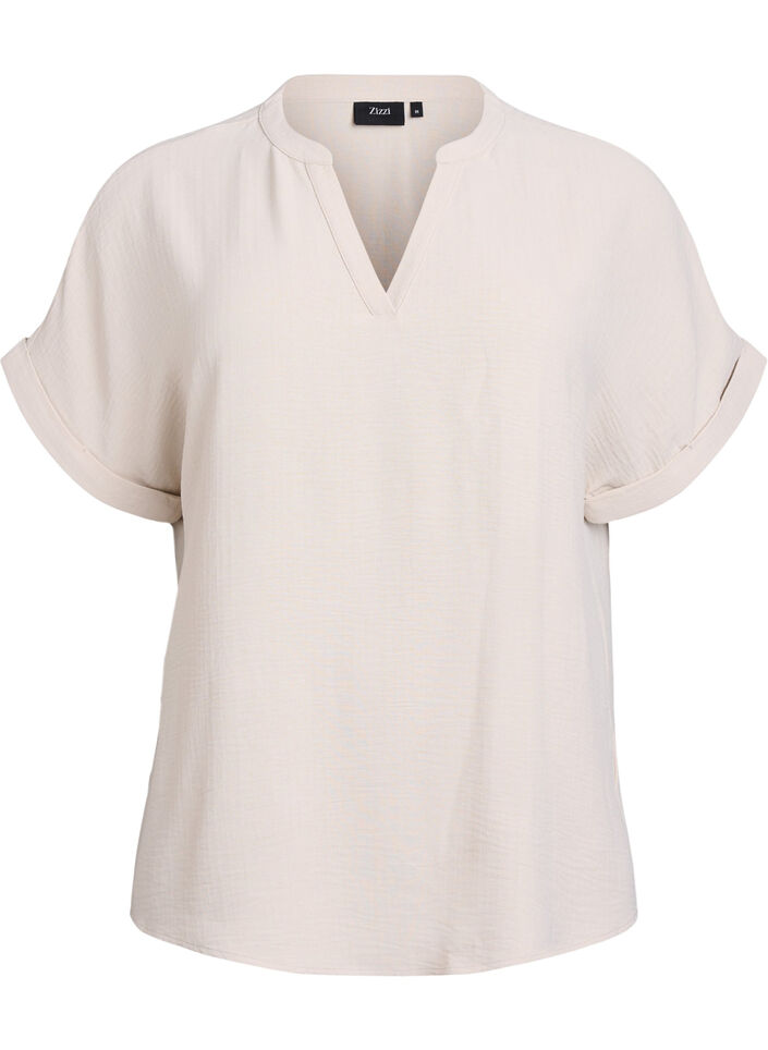 L&ouml;s blus med korta &auml;rmar, Beige, Packshot image number 0