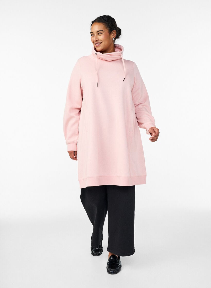 Kort sweatshirtkl&auml;nning med h&ouml;g krage och fickor, Rosa, Model image number 1