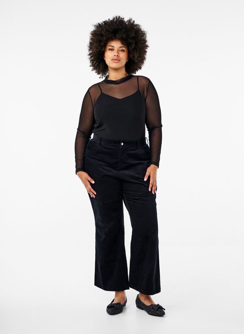 Figursydd blus i mesh med l&aring;nga &auml;rmar, Svart, Model image number 1