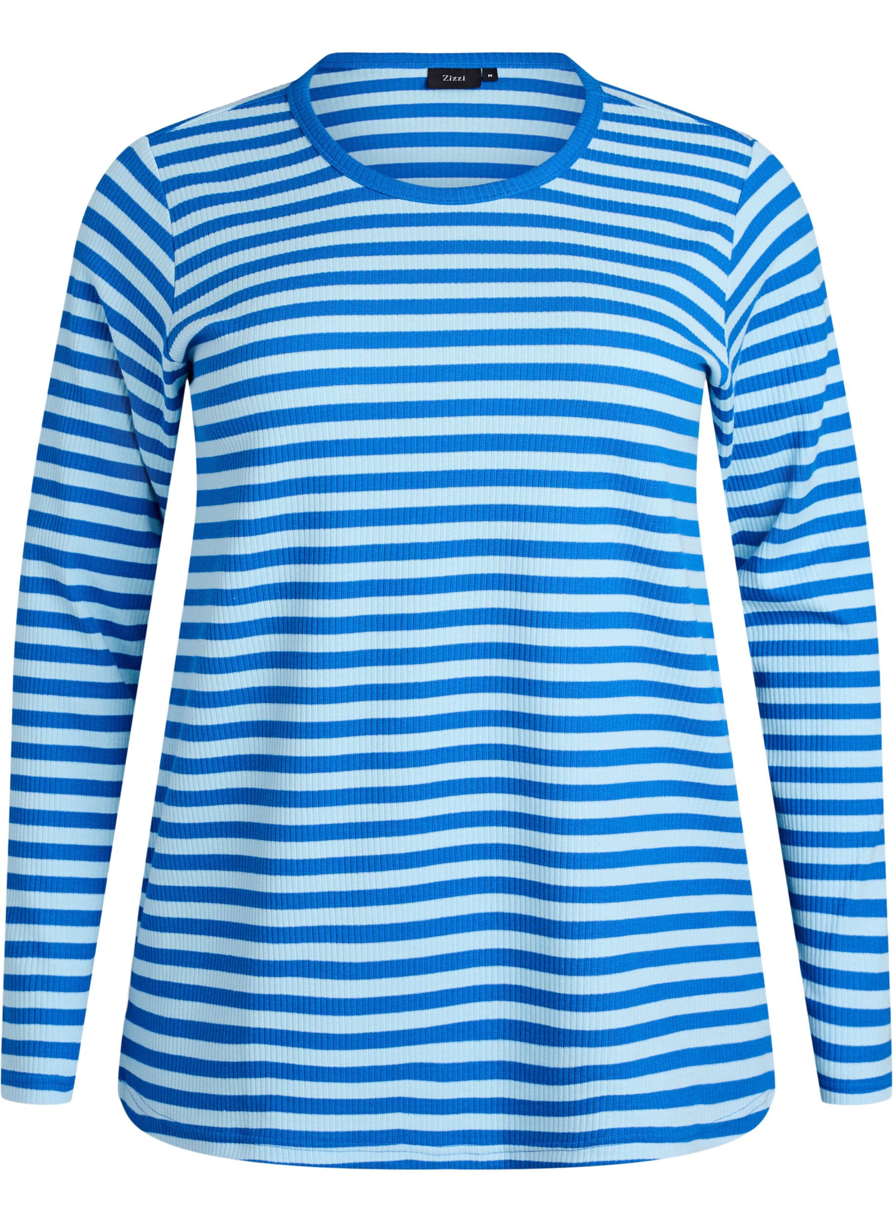 ZizziRandig blus med l&aring;nga &auml;rmar, Bl&aring;, Packshot image number 0