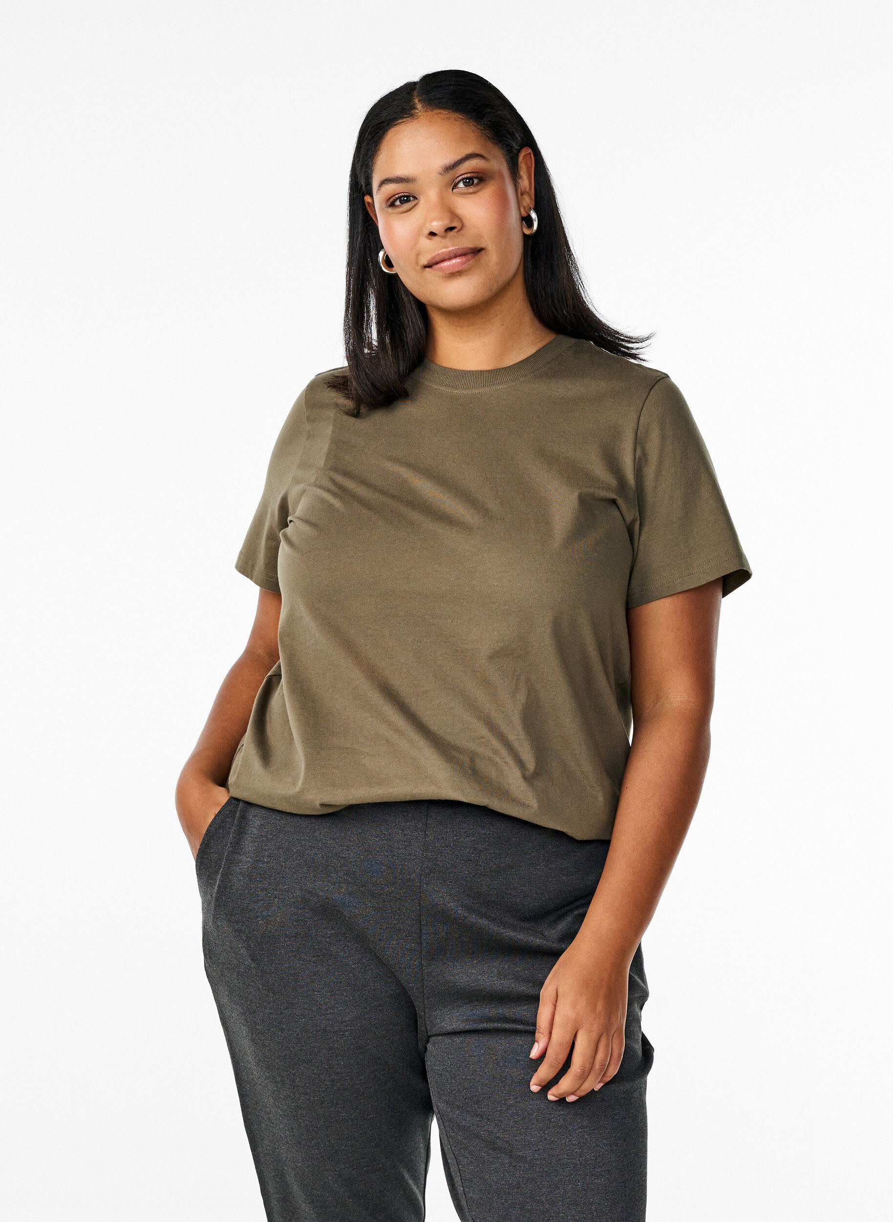 ZizziEnkel t-shirt i bomull med rund halsringning, Gr&ouml;n, Model image number 0