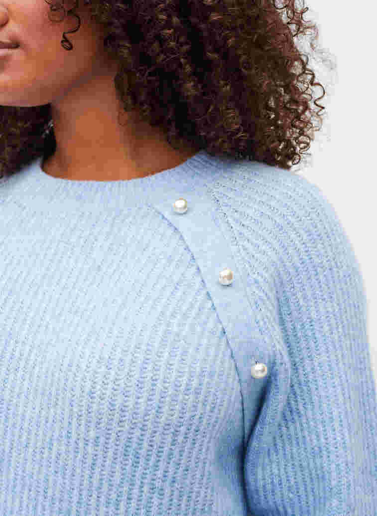 Melerad stickad tröja med pärlknappar, Light Blue Mel., Model image number 2