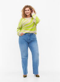 Raka jeans med rå kanter, Medium Blue, Model