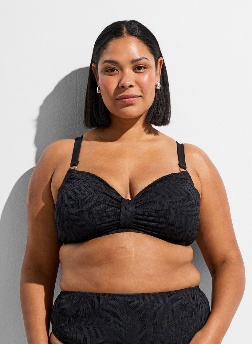 Bikinitopp i strukturerad mesh med urtagbara kuddar, Svart, Model image number 0