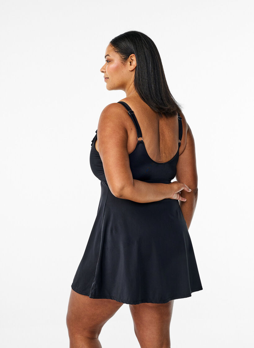 Badklänning med volanger och urtagbara kupor, Svart, Model image number 2