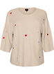Stickad blus med hj&auml;rtan och 3/4-&auml;rmar, Beige, Packshot image number 0