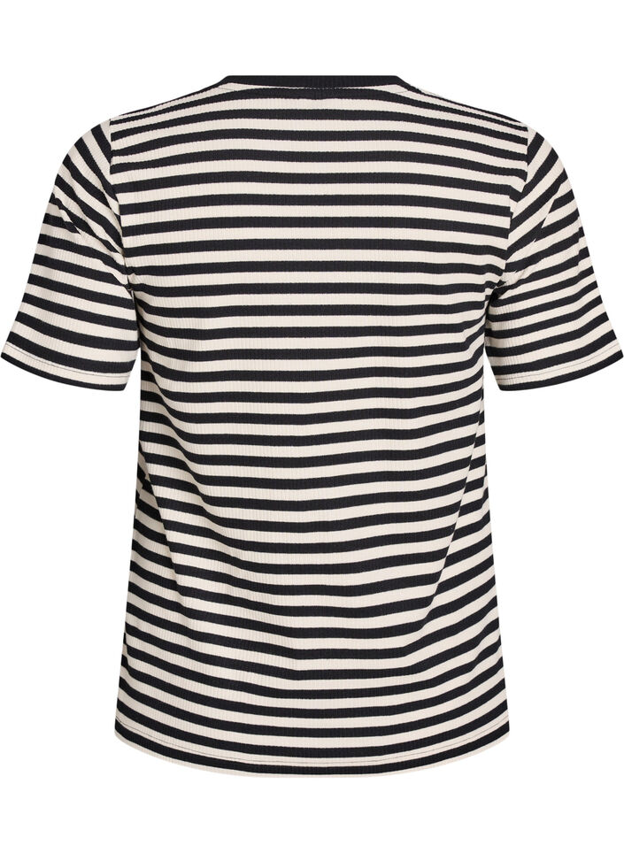 Randig t-shirt med ribbad struktur, Svart, Packshot image number 1