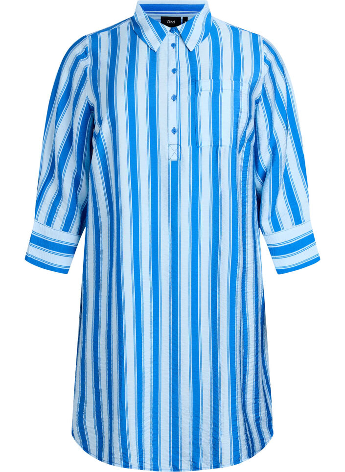 Kort klänning med krage och bröstficka, Blå, Packshot image number 0