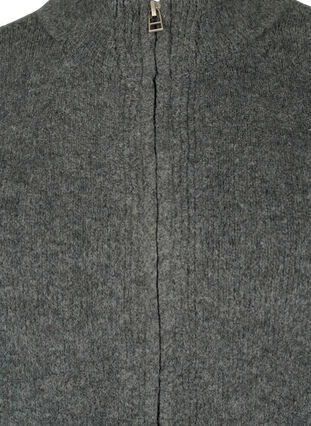 Stickad kofta med dragkedja och fickor, Dark Grey Melange, Packshot image number 2