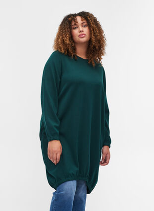 Enfärgad sweatshirtklänning med långa ärmar, Ponderosa Pine, Model image number 0
