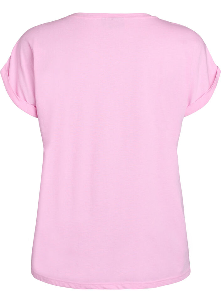 Kort&auml;rmad t-shirt i bomullsmix, Rosa, Packshot image number 1