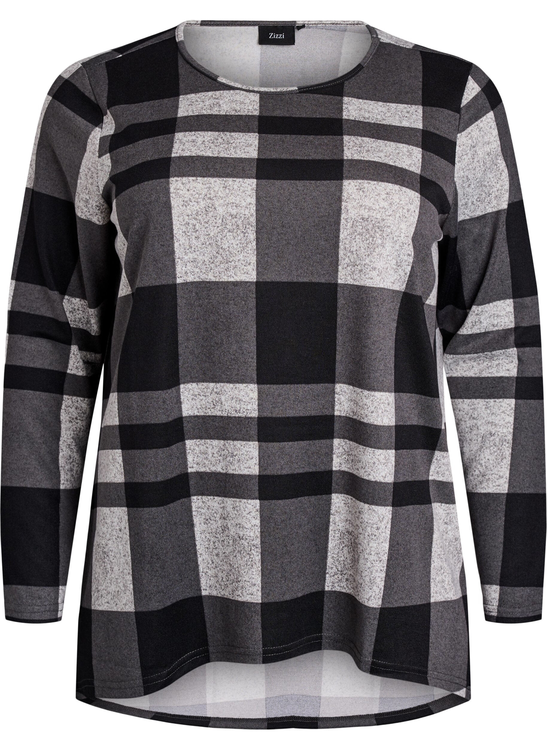 Zizzi M&ouml;nstrad blus med l&aring;nga &auml;rmar, Gr&aring;, Packshot image number 0