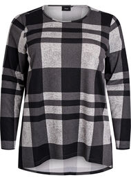 Mönstrad blus med långa ärmar, Grå