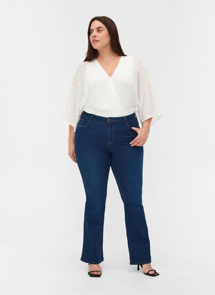 Högmidjade Ellen bootcut jeans, Dark blue denim, Model image number 0