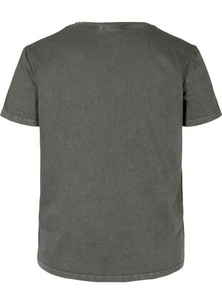 T-shirt med acid wash och tryck på bröstet, Dark grey acid wash, Packshot image number 1